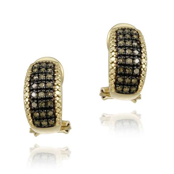 18K Gold over Sterling Silver 1/2ct Champagne Diamonds Half Hoop Earrings