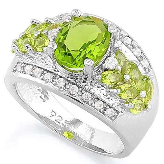 PRETTY ! CREATED PERIDOT 925 STERLING SILVER RING
