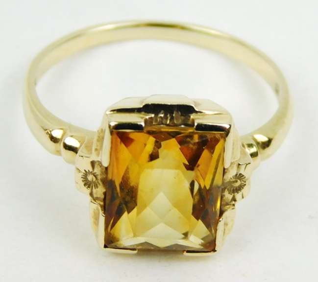 Deco 10K Ring with Large Citrine, Size 8