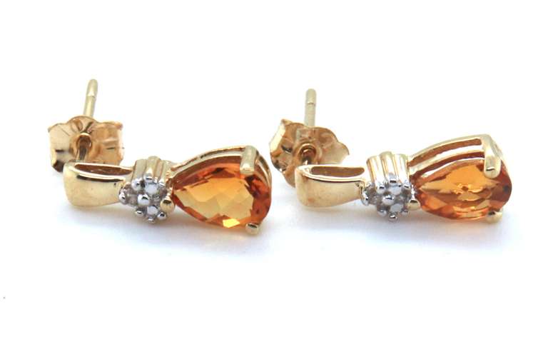 Set of Pear Shaped Citrine and Diamond Necklace and Earrings