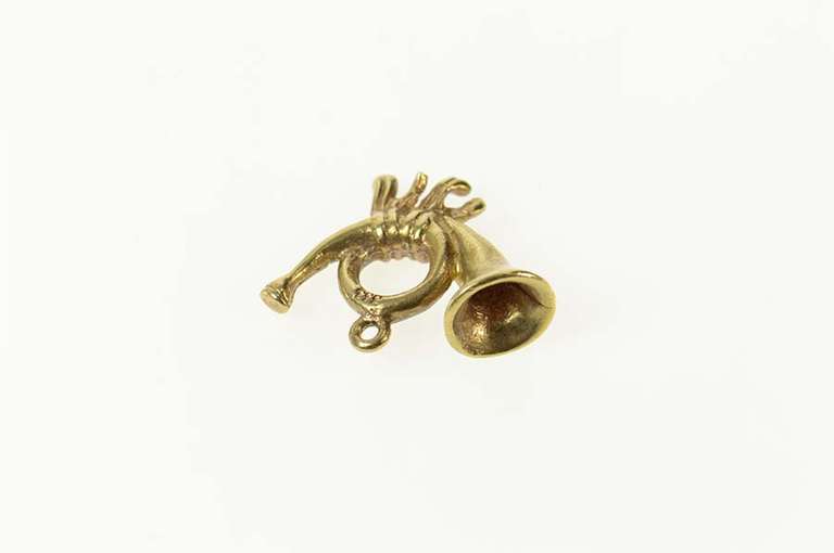 8K Yellow Gold 3D French Brass Horn Musical Instrument Charm/Pendant