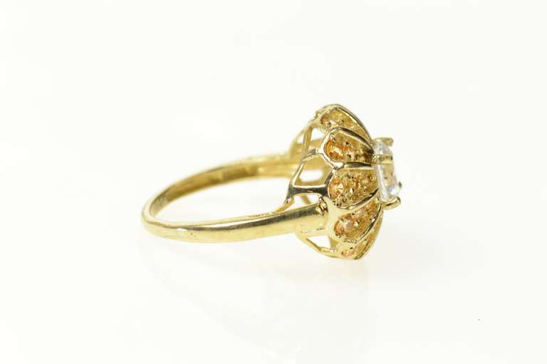 10K Yellow Gold Ornate Round Citrine Halo CZ Cocktail Ring