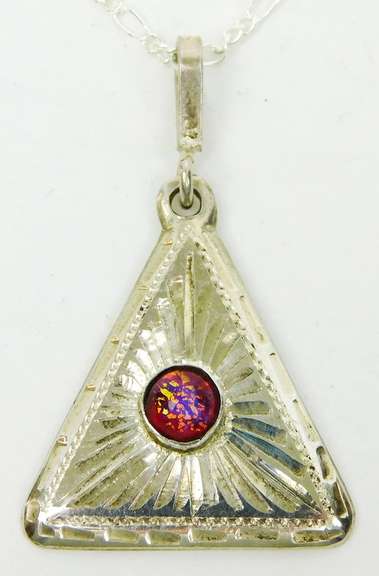 Signed Sterling Pendant with Murano Art Glass & Chain