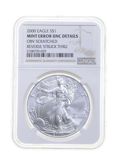 UNC Details ERROR 2000 American Silver Eagle Scratched Struck Thru NGC