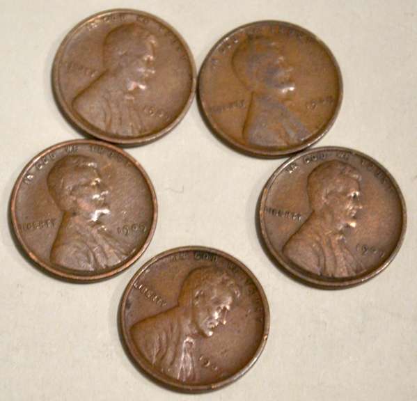 5 1909 VDB Type Lincoln Cents