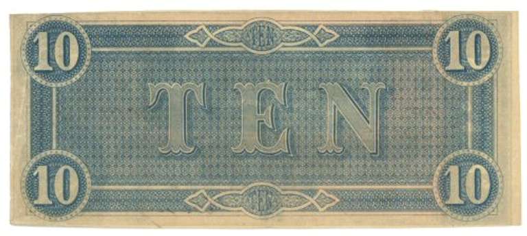 Crisp Unc 1864 $10 Confederate States of America Note (T-68)