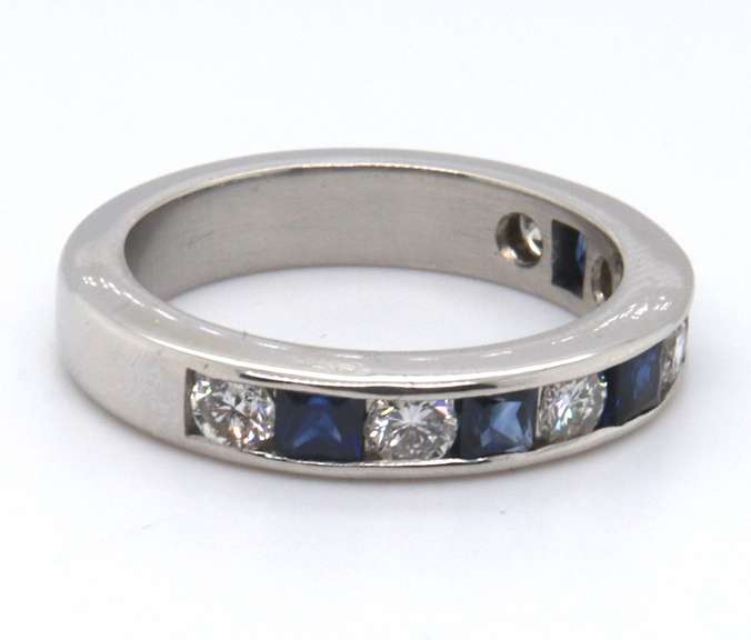 Favorite Platinum Blue Sapphire and Diamond Band