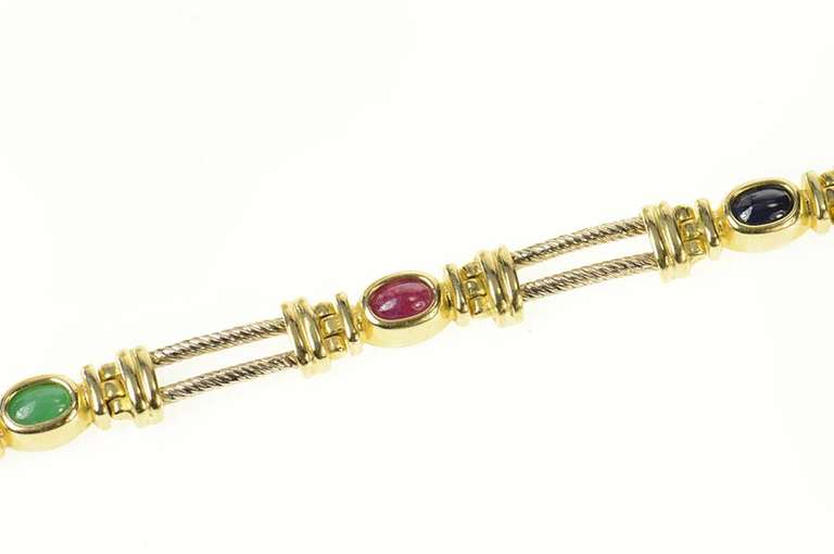 14K Yellow Gold Emerald Ruby Sapphire Two Tone Bar Bracelet