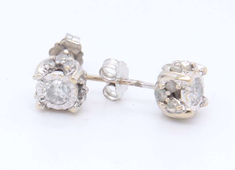 Sparkling White Gold Illision Set Diamond Earrings