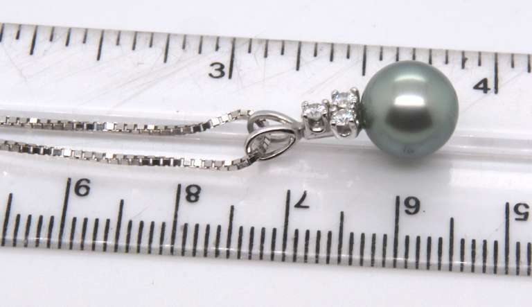 Great White Gold Black Pearl and Diamond Pendant on Chain