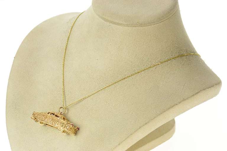 14K Yellow Gold Ornate Car Elaborate Scroll 1950's Car Charm/Pendant