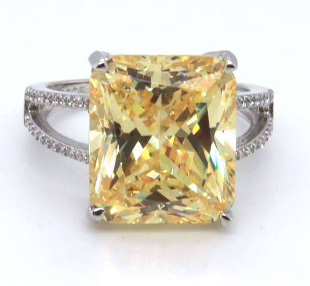 925 Sterling Silver Yellow Cubic Zirconia Ring