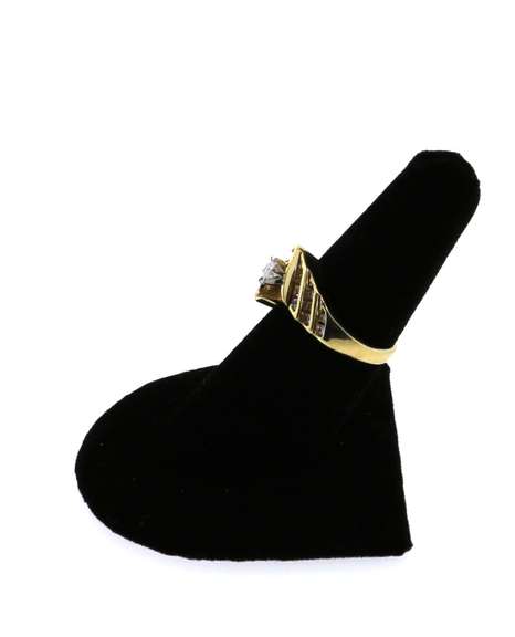 Modern Side Stone Diamond Ring with Channel Set Diamonds on a 14k Gold Band