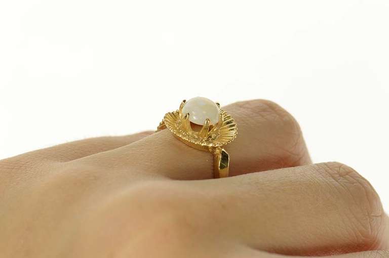 14K Yellow Gold Retro Natural Opal Swirl Bypass Statement Ring