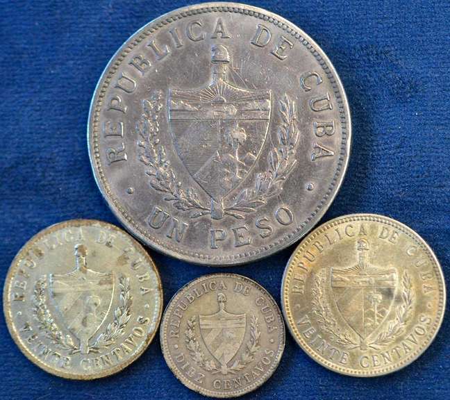 Lot Of 4 Silver Cuban Peso/Centavo Coins.