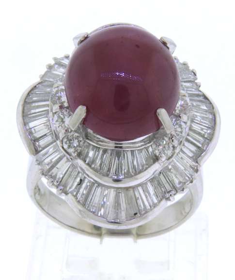 Outstanding Platinum Ruby Star Cab and Diamond Ring
