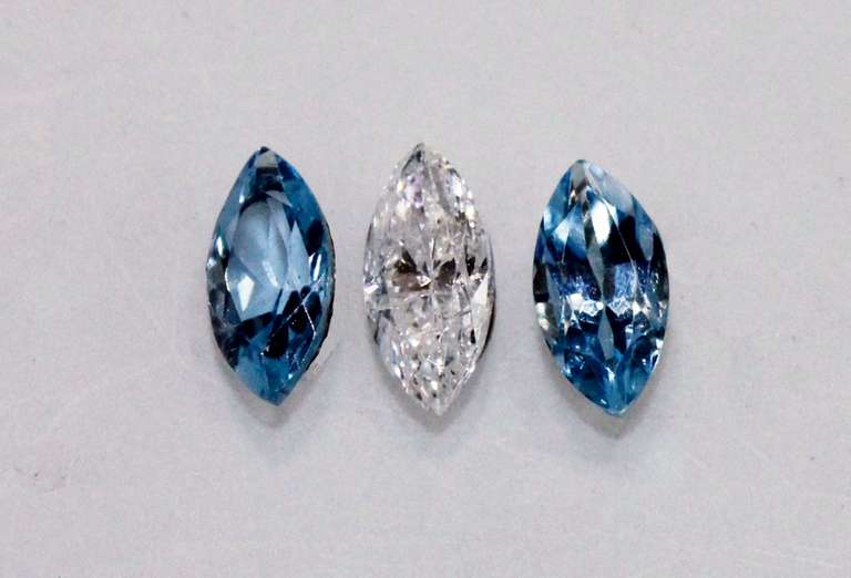 Sparkling Diamond &  Aquamarine Set of Marquise