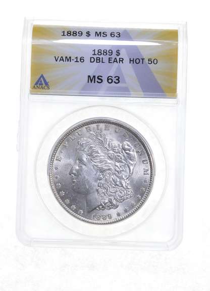 MS63 1889 Morgan Silver Dollar - VAM-16 DBL Ear Hot 50 - Graded ANACS