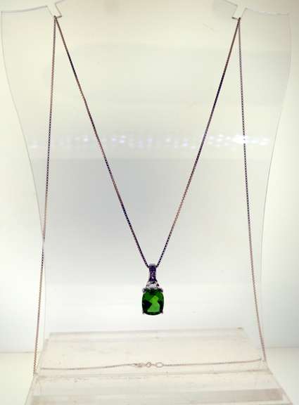 Italian Sterling Silver Chain With Color Stone Pendant