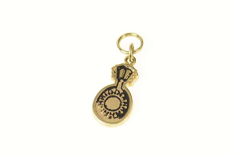 14K Yellow Gold Enamel Sun Guitar Mandolin Instrument Charm/Pendant