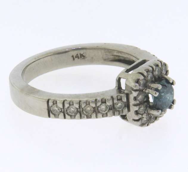 Gorgeous White Gold Blue Diamond Halo Ring