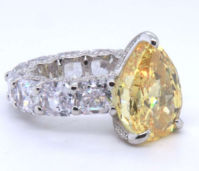 Pear Shaped Yellow Cubic Zirconia Ring