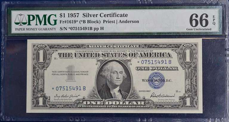 Series 1957 Silver Certificate Star Note PMG 66 EPQ