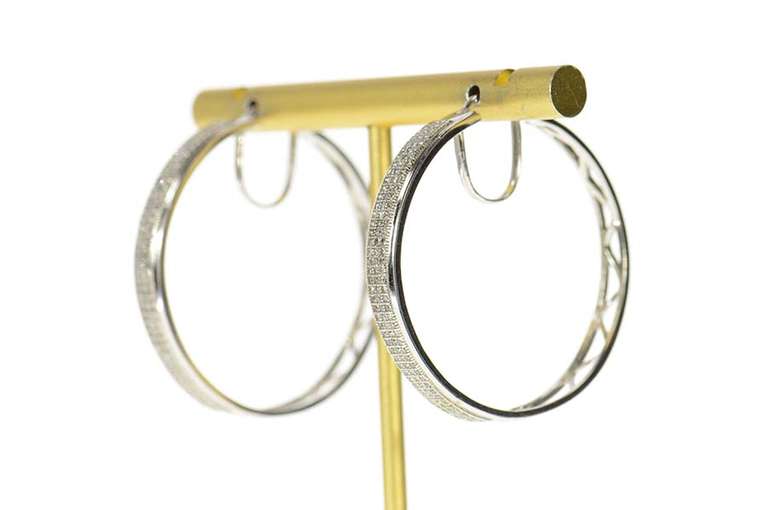 10K White Gold Pave Diamond Encrusted Squared Hoop Earrings