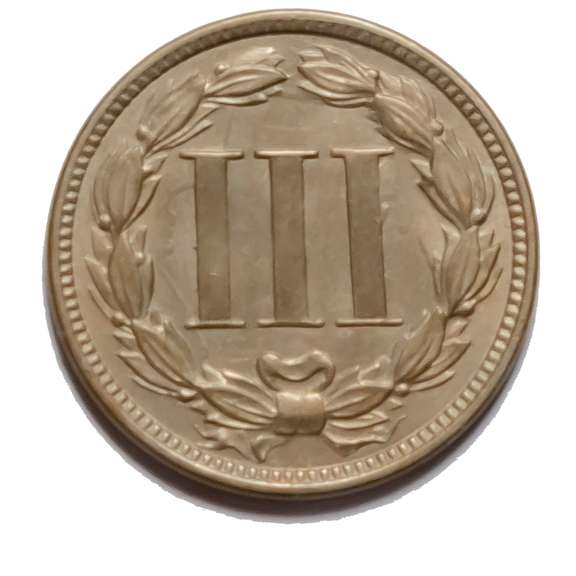 1868 Huge Die Clash 3 Cent Nickel