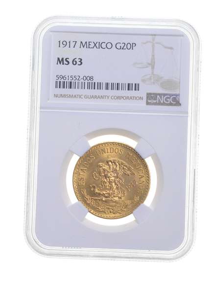 MS63 1917 Mexico 20 Pesos Gold - Graded NGC