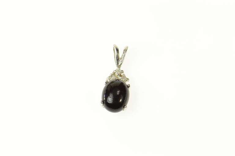 10K White Gold Oval Black Onyx Diamond Cluster Statement Pendant