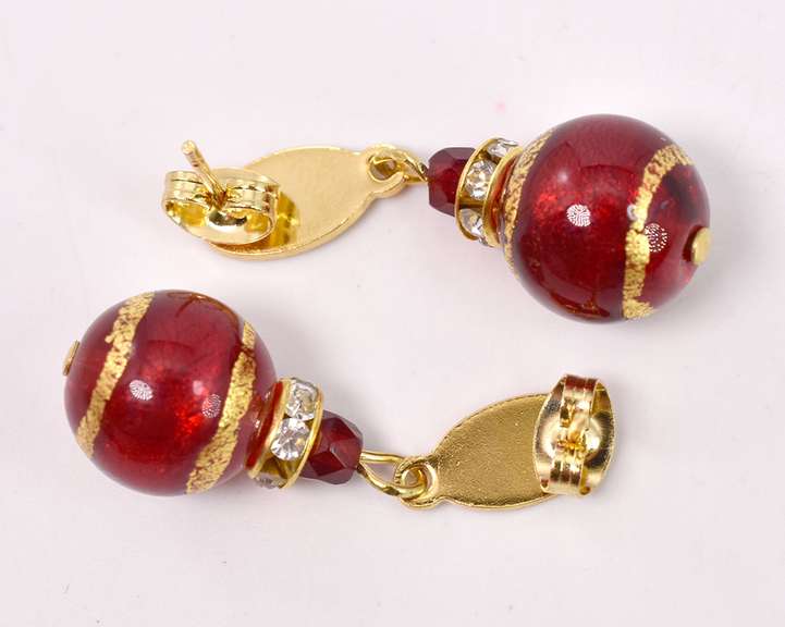 Darling Italian Made, Hand Blown Art Glass and Gold Links Bracelet and Earrings