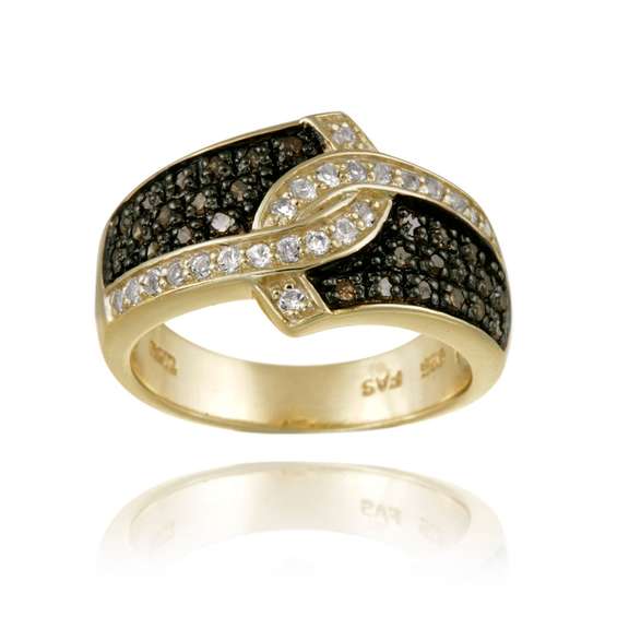 18K Gold over Silver 1/3ct Champagne Diamond & White Topaz Ring
