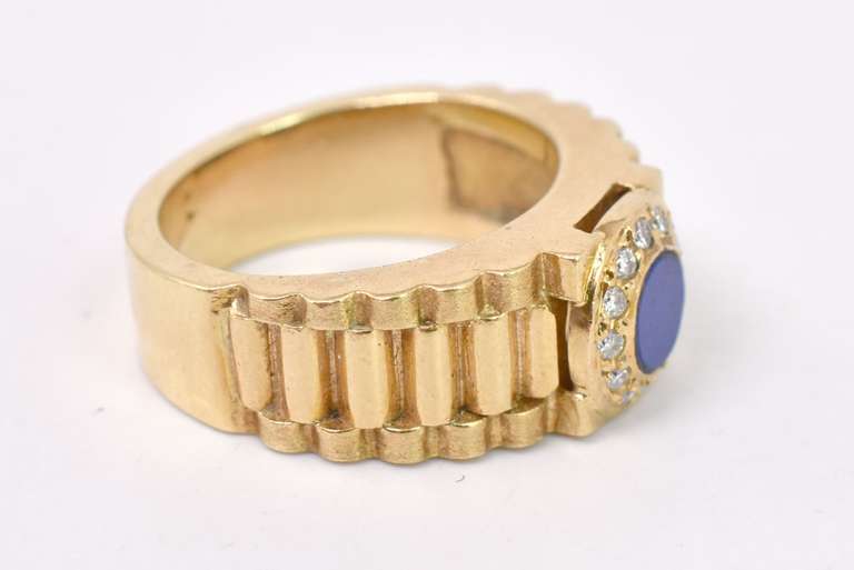 Lavish Lapiz Rolex Style Ring in 18K Yellow Gold