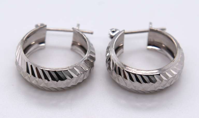 Formal White Gold Diamond Cut Hoops