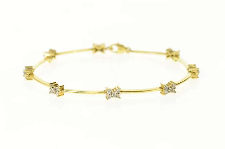 18K Yellow Gold Cubic Zirconia Cluster Bar Link Tennis Bracelet