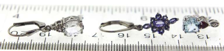 Sterling Silver Three Set aquamarine  Drop Earrings