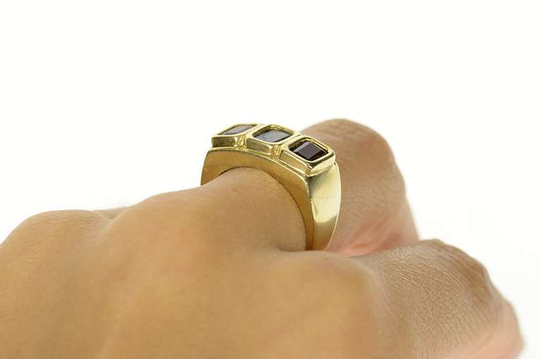 14K Yellow Gold Emerald Cut Garnet Blue Topaz Amethyst Band Ring