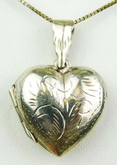 Sterling Puffy Heart Locket & Chain