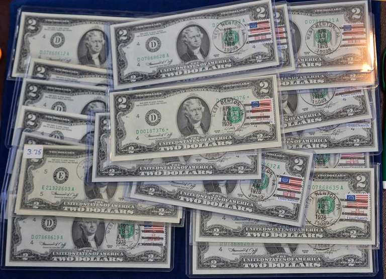 Lot Of 20 $2 Bills With Stamp And Postmark.