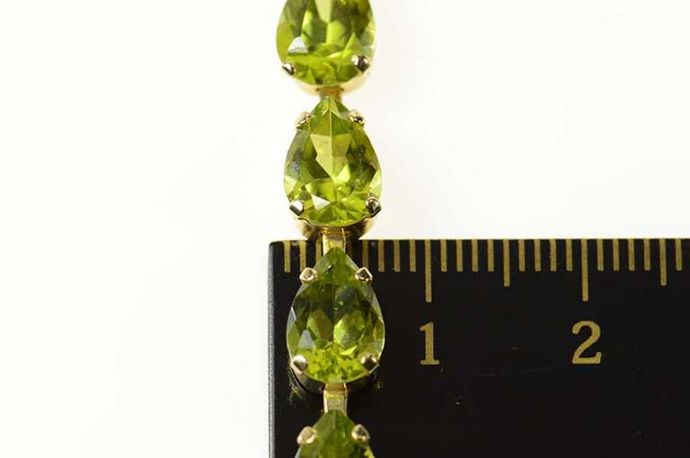 14K Yellow Gold Peridot Pear Cut Classic Statement Tennis Bracelet