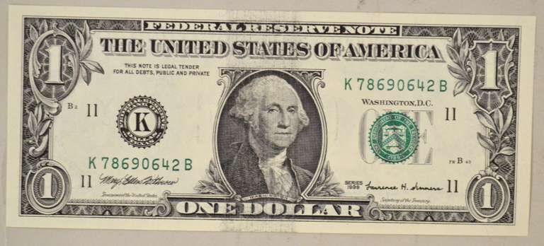 1999 $ 1 FR Note Error With Obverse Ink Smear