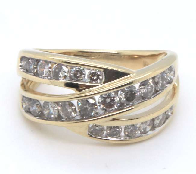 Gorgeous Channel Set Diamond Bypass Yellow Gold Ring