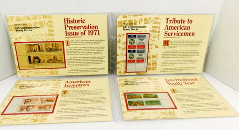 8 U.S. Commemorative Stamp Blocks in Original Panels