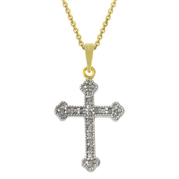 18k Gold over Silver Two-Toned Diamond Accent Cross Pendant