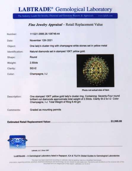 Attractive Yellow Gold Champagne and White Diamond Cluster Ring