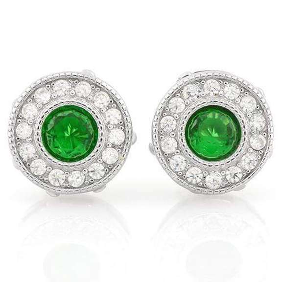 1.20 CT CREATED EMERALD & 1/4 CT LAB CREATED DIAMOND 925 STERLING SILVER EARRINGS SRUD
