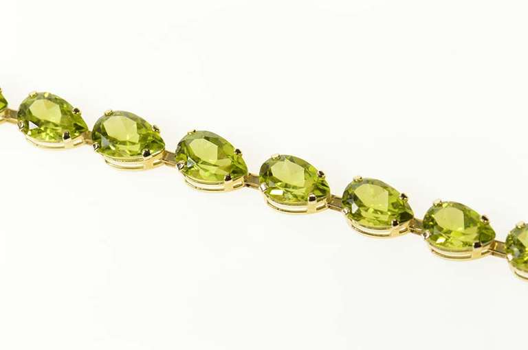 14K Yellow Gold Peridot Pear Cut Classic Statement Tennis Bracelet