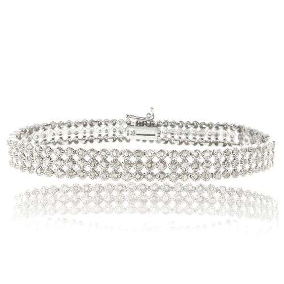 Sterling Silver 2ct Diamond Three Row Bracelet