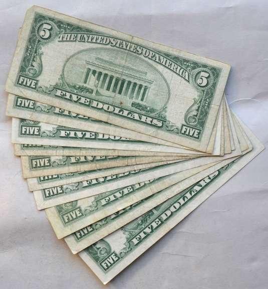 10 $5  1953 ABC Series Nicer Red Seal US Notes